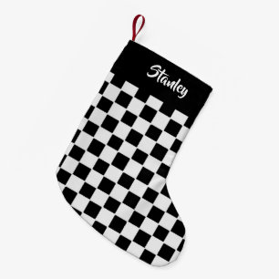 Meia De Natal Pequena Blocos pretos e brancos
