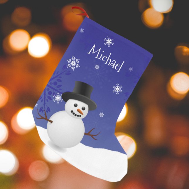 Meia De Natal Pequena Blue Snowman Winter Scene Christmas Stocks (Blue Snowman Winter Scene Christmas Stocking)