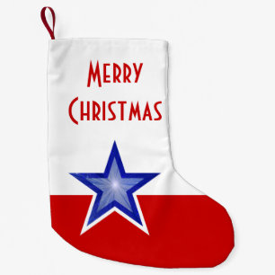 Meia De Natal Pequena Blue Star Red impressão Feliz Natal