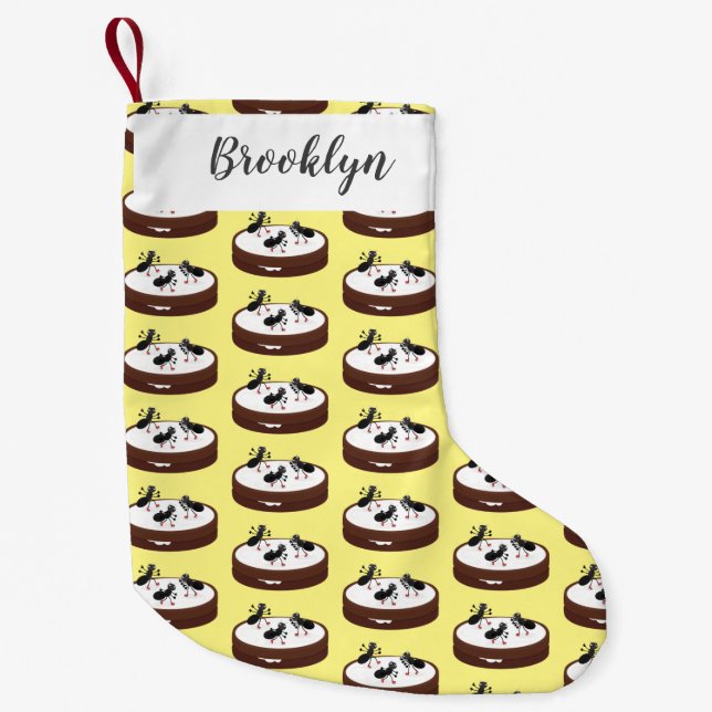 Meia De Natal Pequena Boas formigas patinando em desenho de biscoito (Frente)