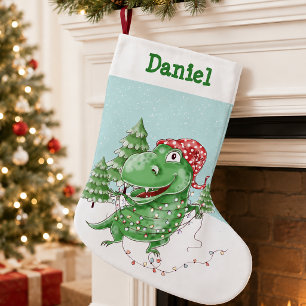 Meia De Natal Pequena Bobo T Rex Dinossauro com Nome Natal