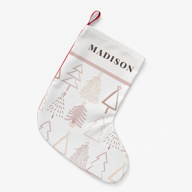 Meia De Natal Pequena Boho Christmas Trees Dusty Pink White (Frente (Pendurada))