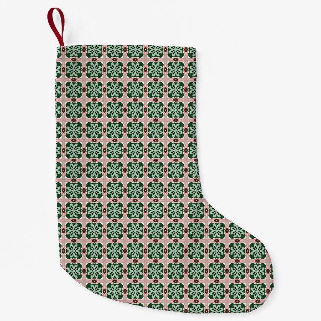 Meia De Natal Pequena Boho Folk Art Eclectic Retro Natal Padrão (Frente)