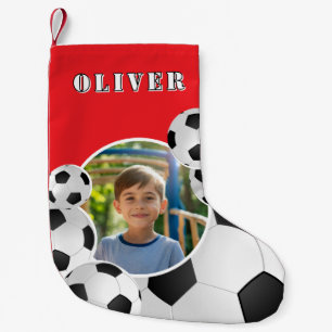 Meia De Natal Pequena Bola de Futebol Personalizada Foto de Menino