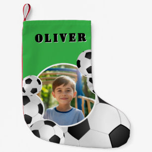 Meia De Natal Pequena Bola de Futebol Personalizada Foto de Menino