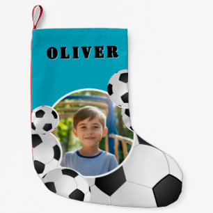 Meia De Natal Pequena Bola de Futebol Personalizada Foto de Menino