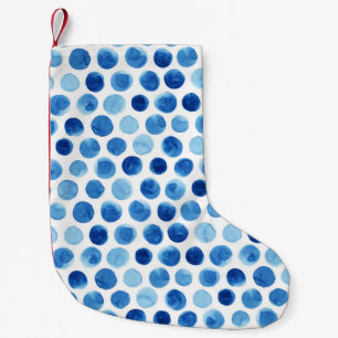 Meia De Natal Pequena Bolinhas azuis, padrão uniforme de aquarela.