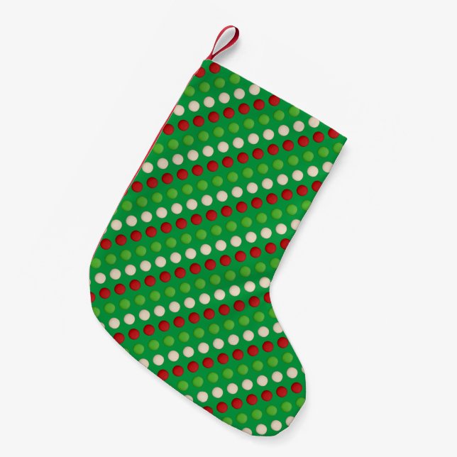 Meia De Natal Pequena Bolinhas branca verde vermelha (Frente (Pendurada))