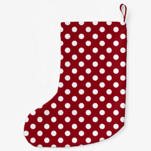 Meia De Natal Pequena Bolinhas brancas no vermelho Crimson