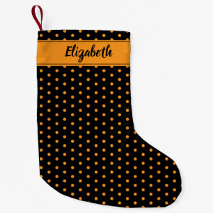 Meia De Natal Pequena Bolinhas Laranja e Preta Personalizadas