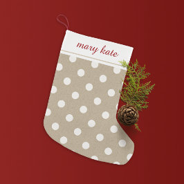 Meia De Natal Pequena Bolinhas Rustic White Faux Burlap