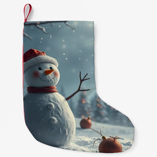 Meia De Natal Pequena boneco de neve (Frente)