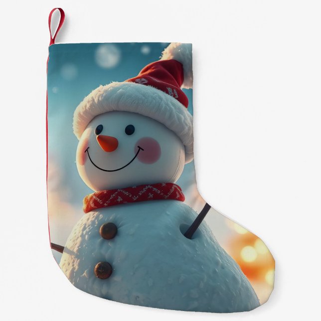 Meia De Natal Pequena boneco de neve (Frente)