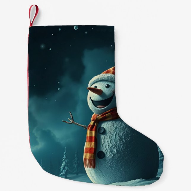 Meia De Natal Pequena boneco de neve (Frente)