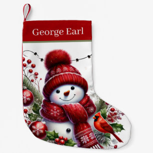 Meia De Natal Pequena Boneco de neve de Natal com nome