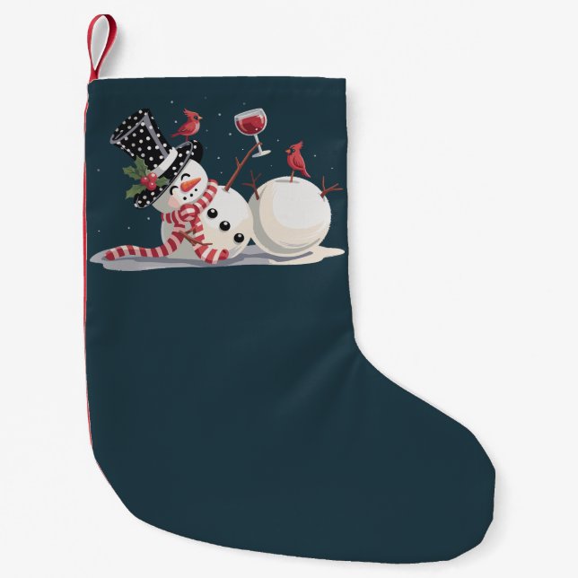 Meia De Natal Pequena Boneco de Neve de Natal com Presente de Vinho Xmas (Frente)