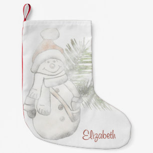 Meia De Natal Pequena Boneco de Neve Fofo Com Chapéu de Papai Noel - Per