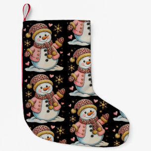 Meia De Natal Pequena Boneco de Neve Leopardo Rosa Brilho Natal Xmas Fem