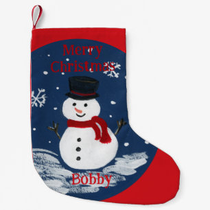 Meia De Natal Pequena Boneco de Neve Pintado à Mão PERSONALIZAR