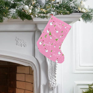 Meia De Natal Pequena Boneco de Neve Rosa Personalizado