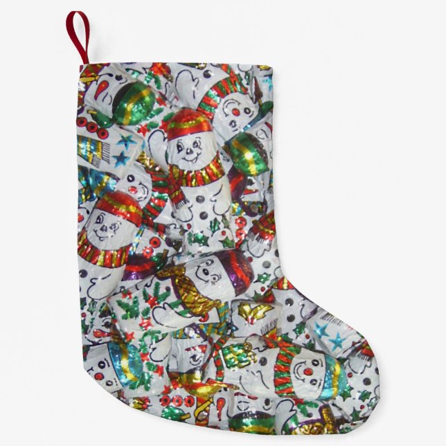 Meia De Natal Pequena Bonecos de neve doces stocking dois lados (Frente)