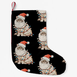 Meia De Natal Pequena Bonequinha de Natal Gato Fofo Chapéu do Papai Noel