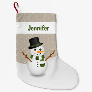 Meia De Natal Pequena Bonita Cartoon Snowman E Nome Personalizável Beig