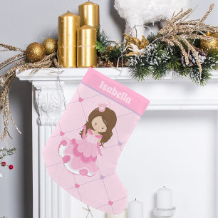 Meia De Natal Pequena Bonita Princesa Rosa Corações Rosa Monograma Men