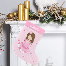 Meia De Natal Pequena Bonita Princesa Rosa Corações Rosa Monograma Menin