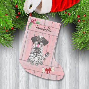 Meia De Natal Pequena Bonita Rapariga Shih Tzu Pink Woodence Monograma