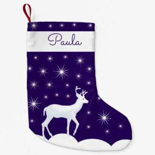 Meia De Natal Pequena Bonita Reindeer de Natal - Estrela Noturna de Neve