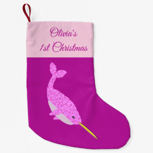 Meia De Natal Pequena Bonito Bebê Rosa Narwhal 1 rua de Natal Personaliz