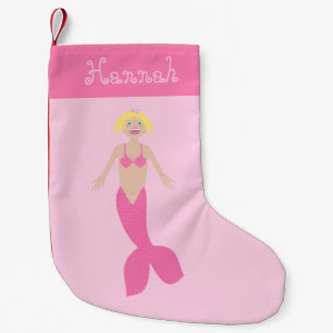 Meia De Natal Pequena Bonito fantasia rosa Sereia Nome Personalizado