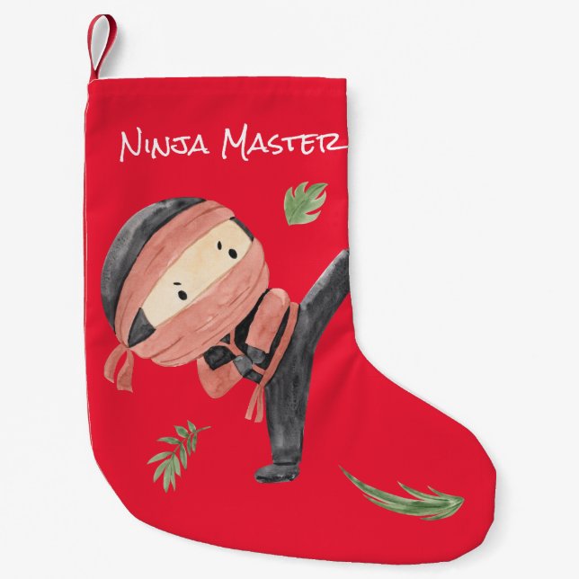Meia De Natal Pequena Bonito Ninja em Laranja - Presente de Feriado Pers (Frente)