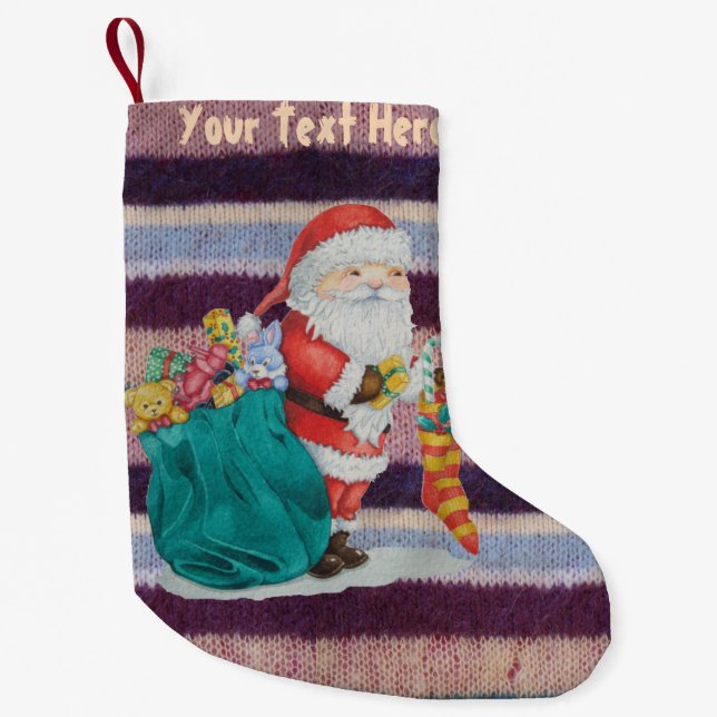 Meia De Natal Pequena Bonito pai, natal... com pressas de malha. (Frente)