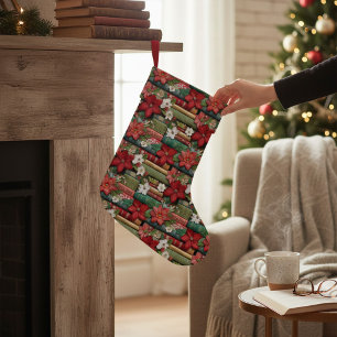 Meia De Natal Pequena Book Lover Red Winter Floral Christmas