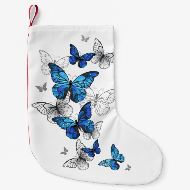 Meia De Natal Pequena Borboletas Azuis Morpho (Frente)