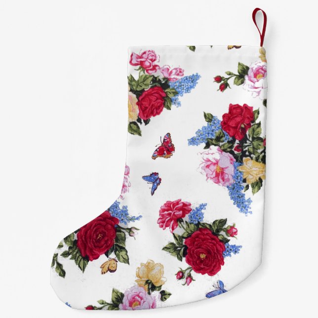 Meia De Natal Pequena Borboletas florais de rosas de vindima cinzenta el (Verso)