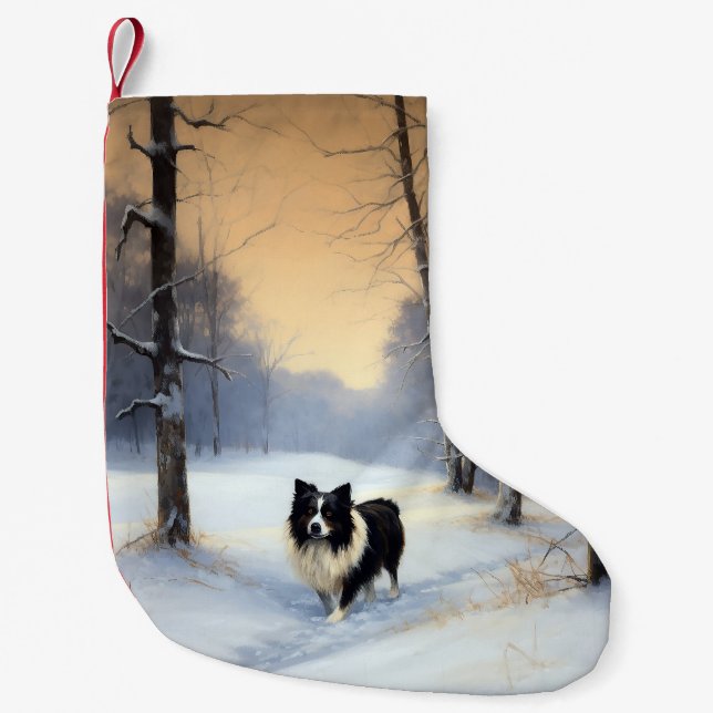 Meia De Natal Pequena Borda Collie Deixe-o nevar no Natal (Frente)