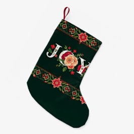 Meia De Natal Pequena borda floral de natal JOY