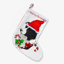 Meia De Natal Pequena Border Collie Santa Hat Natal