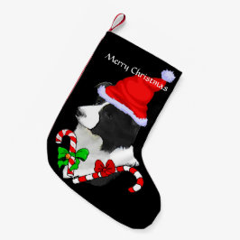 Meia De Natal Pequena Border Collie Santa Hat Natal