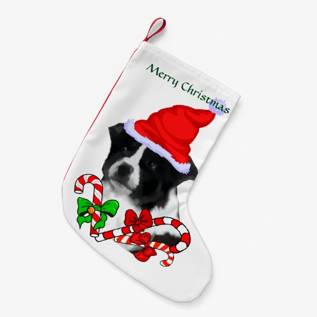 Meia De Natal Pequena Border Collie Santa Hat Natal (Frente (Pendurada))