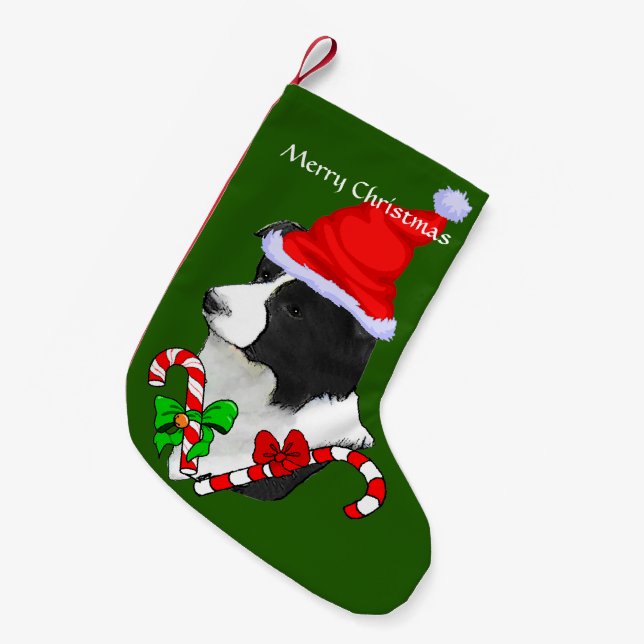 Meia De Natal Pequena Border Collie Santa Hat Natal (Frente (Pendurada))