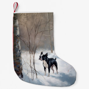 Meia De Natal Pequena Boston Terrier Deixe Nevar Natal