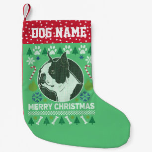 Meia De Natal Pequena Boston Terrier Dog Breve de Natal Feio