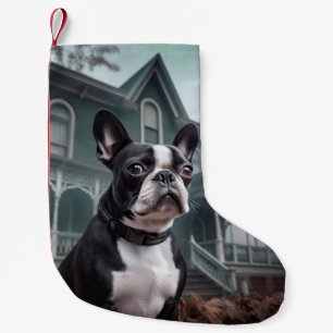 Meia De Natal Pequena Boston Terrier Halloween Scary