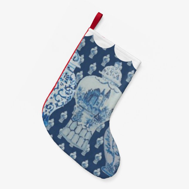 Meia De Natal Pequena Bota de Natal de Ginger Ginger Chinoiserie Azul (Frente (Pendurada))