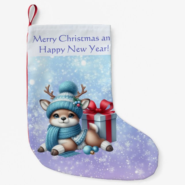 Meia De Natal Pequena Botânica de Aquarela de Natal Elegante (Frente)