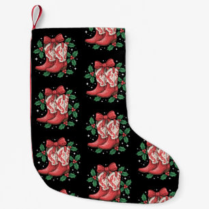Meia De Natal Pequena Botas de Cowboy de Natal Arco de Azevinho País Oci